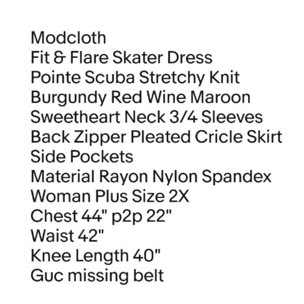 Modcloth Skater Dress Woman Plus 2X Burgundy Red Sweetheart Pleated Back Zipper - Picture 8 of 9